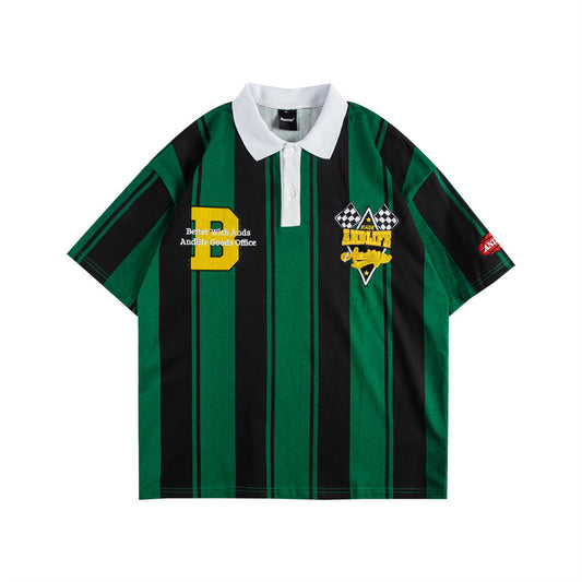 Striped Letter Embroidered Polo Shirt Men's